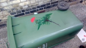 Poppy in December on Wheelie Bin