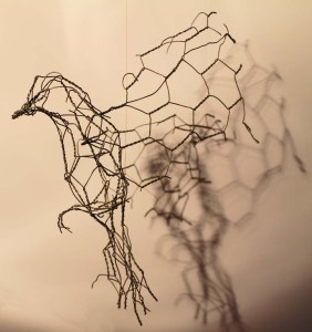 Finch made out of chicken wire